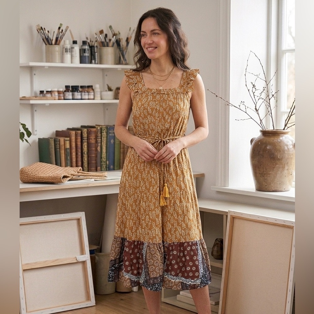 THML | Boho Patterned Sleeveless Midi Dress | Sz S